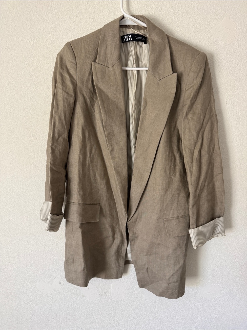 ZARA Taupe Linen-Blend Oversized Blazer